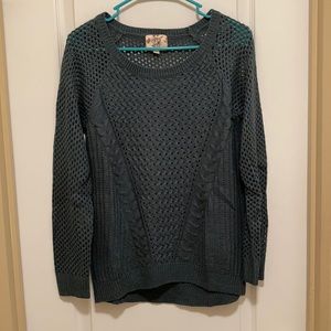 Juniors L Hippie Rose Dark Teal Sweater
